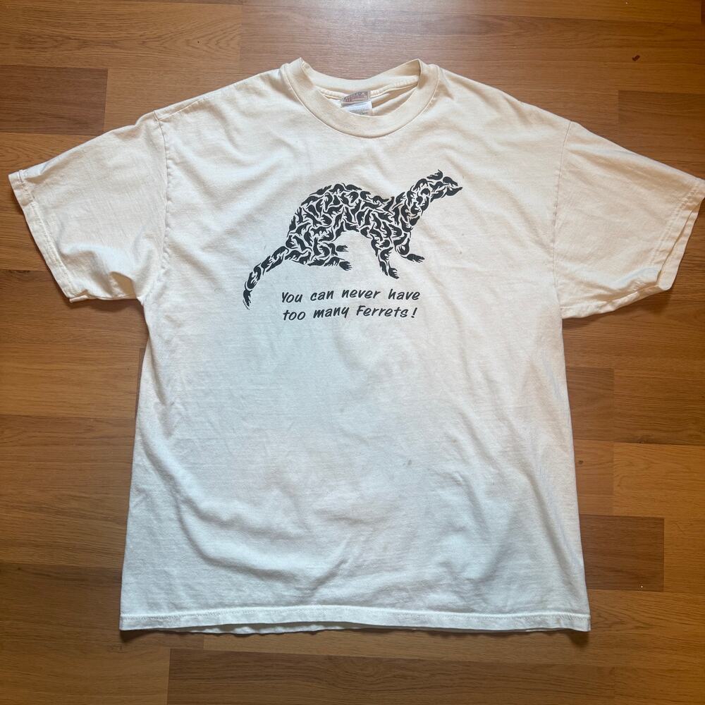 Vintage 2000's "You Can Never Have Too Many Ferrets" Cream White Tee Shirt Sz XL